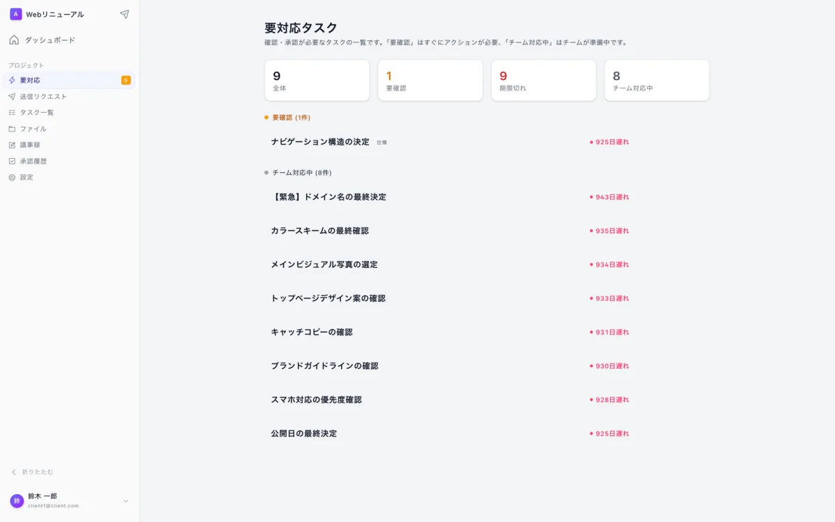 「要対応」。あなたの確認・回答を待っている件がここに並びます。