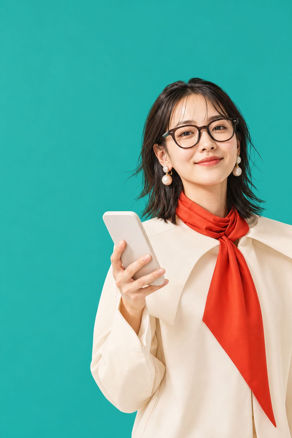 スマートフォンを手にした、頼れる表情の秘書